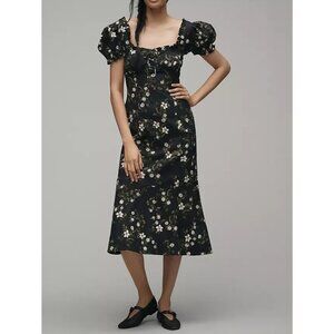 Maeve Linen Blend Puff-Sleeve Sweetheart Midi Dress 3X
